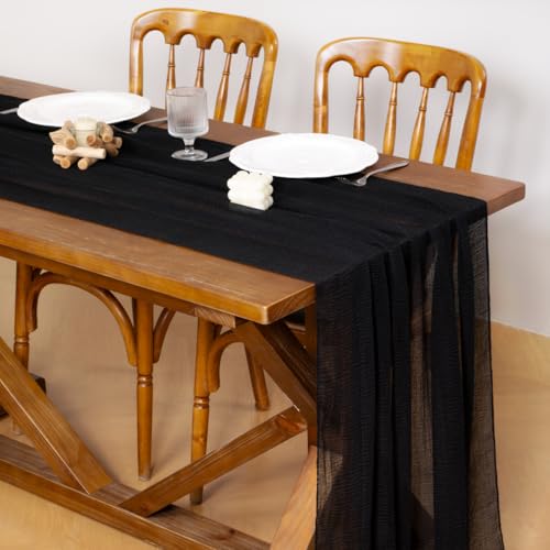 Black Cheesecloth Table Runner 3 Pack for Fall Wedding Party Home Decor