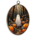 Ghost Pumpkin Oval Wall Art Decor - Fall Halloween Wall Hanging - 8.5x11 Inch - Variation: Ghost-9