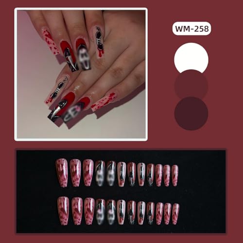 Halloween Press On Nails Long Square Fake Nails Horror Blood Ghost Design - Variation of THIS listing Hallowen / Style-28