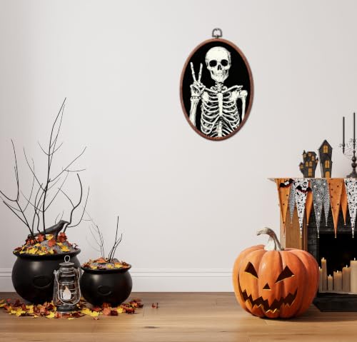 Funny Skeleton Wall Art - Halloween Oval Wall Hanging Decorations - Variation 17