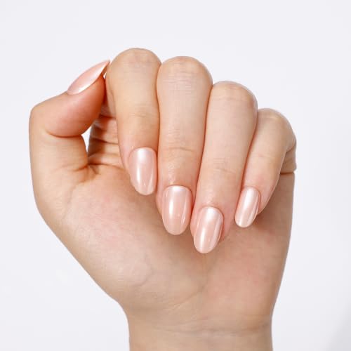 PILOLO Pearl Chrome Press On Nails Short Almond - Champagne Nude Variation