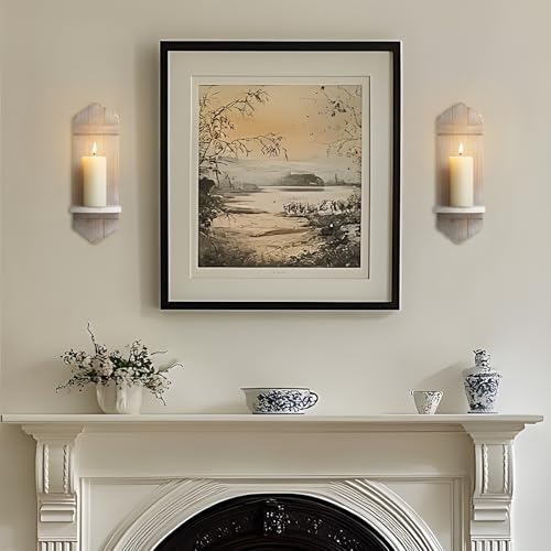 Wall Candle Sconces Set of Two - Rustic Wooden Candle Holders, Farmhouse Decor, Wash Brown