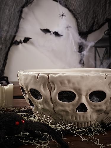 Halloween Skull Ceramic Candy Bowl - 10.4 Inch White Treat Container for Chocolates & Cookies