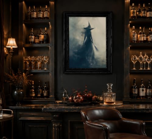 Witch Wall Art - Framed Moody Gothic Halloween Decor - 16 x 12 Inches