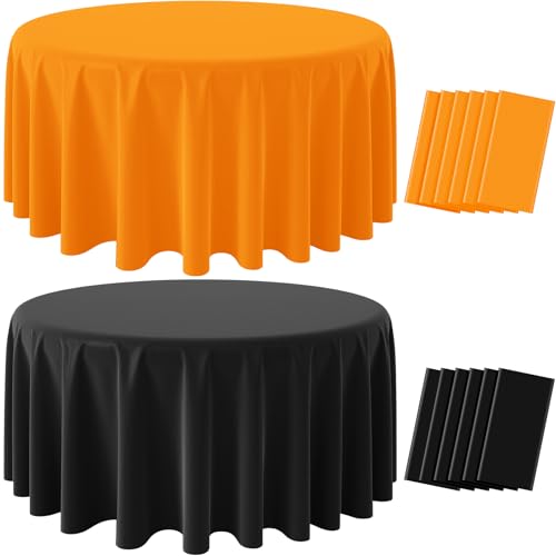 12Pcs Halloween Round Tablecloths - Orange & Black Plastic Covers, 84 Inch, Pack of 12