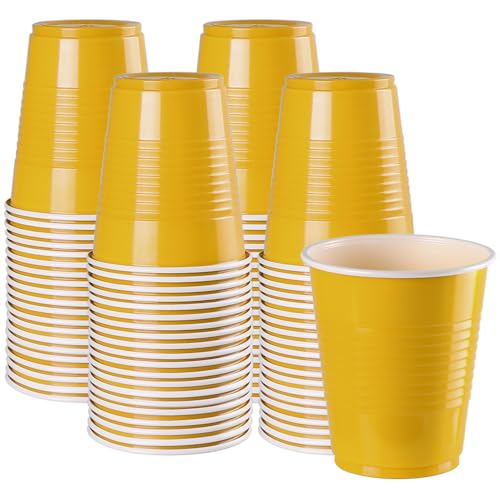 Disposable Colored Plastic Cups - 12 Ounce Party Cups - Yellow - 100 Pack