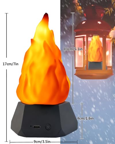 2PCS Rechargeable Fake Fire Lamp LED Night Lights with Flickering Flames, 3 Modes for Indoor & Outdoor Decor