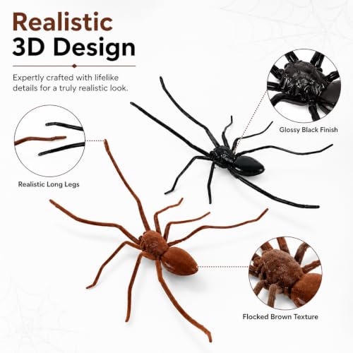 3D Printed Spider Magnet Set - Halloween Fridge Decorations with Black & Brown Flocked Design - Variation A