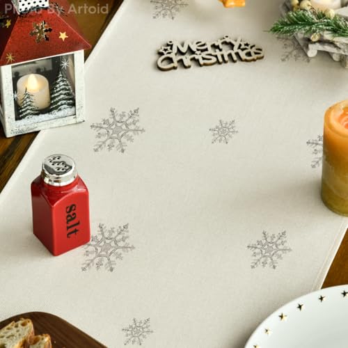 Christmas Table Runner 13x120 Inch Beige Seasonal Holiday Kitchen Decor