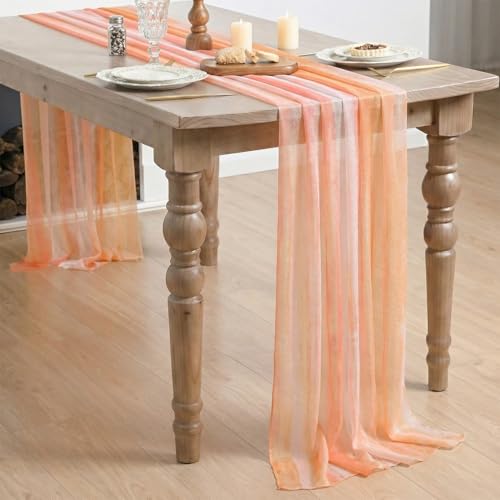 28 x 120 Inch Boho Orange Stripes Fall Thanksgiving Chiffon Table Runner - Seasonal Kitchen Decor