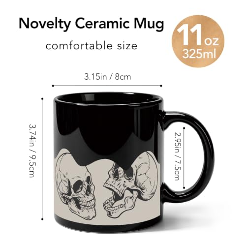 Half Skull Skull Coffee Mug 11oz - Spooky Halloween Black Ceramic Cup