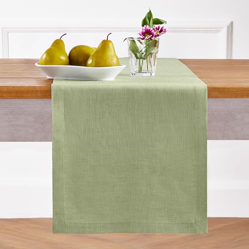 Pure Linen Dining Table Runner Olive Chambray 14 x 90 Inches - Athena Variation