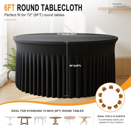 Black Round Tablecloth 72 Inch for Weddings & Events - Stretch & Wrinkle-Free