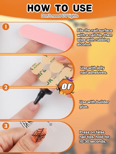 Halloween Kid Press On Nails - Sparkle Almond Fake Nails 24Pcs with Variation of Halloween Sparkle