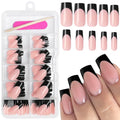 AddFavor Medium Square Black French Tip Press-On Nails 120pcs with Adhesive Tabs