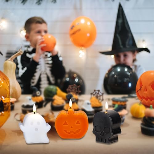Halloween Flameless Candles with Remote Control Set - Cute Ghost Pumpkin Skull