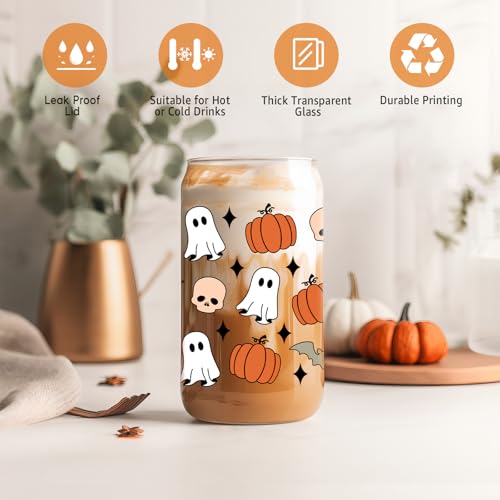 Halloween Pumpkin Ghost Skull 16 oz Mug - Spooky Fall Coffee Cup