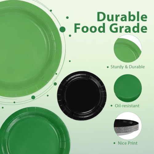 Heavy Duty Green, Black & Light Green Paper Plates 9 Inch - 60 Pack - Variation: Black Green Light Green Solid Color