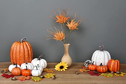 Artificial Pumpkin Set with Maple Leaves for Fall Halloween Thanksgiving Decor - 12pcs