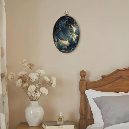 Moon Oval Wall Art Decor - Celestial Canvas Hanging for Home & Bedroom - Variation: Moon