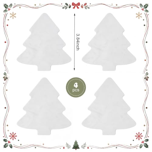 4pcs White Marble Christmas Tree Coasters - Holiday Drink Protectors with Silicone Feet - 4.7x3.9 Inches - Variation: White 2