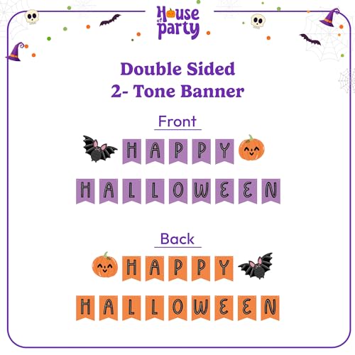 Halloween Banner Indoor Party Decor - Spooky Bat & Pumpkin Design - 115 Inch