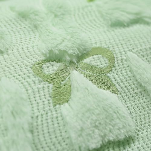 Sage Green Faux Fur Bunny Bow Table Runner 13x72 Inch Easter Spring Decor