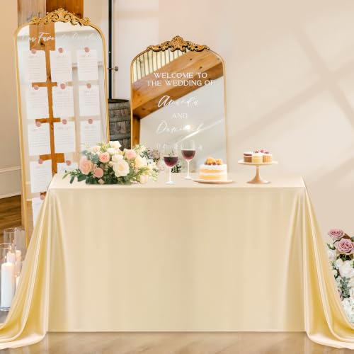 Champagne Satin Tablecloth 90x132 Inch 2 Pack - Elegant Wedding & Party Decor