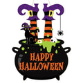 Large Black Halloween Wooden Door Wreath - Happy Halloween Sign for Front Door & Wall Decor
