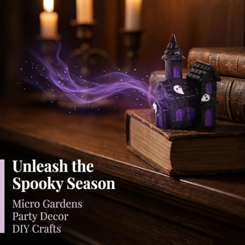 Mini Haunted House Figurines Set - Spooky Halloween Resin Decor, 6 Pieces
