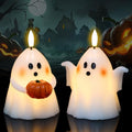 White Halloween Ghost Flameless Candles with 6H Timer - Spooky Ghost Decor