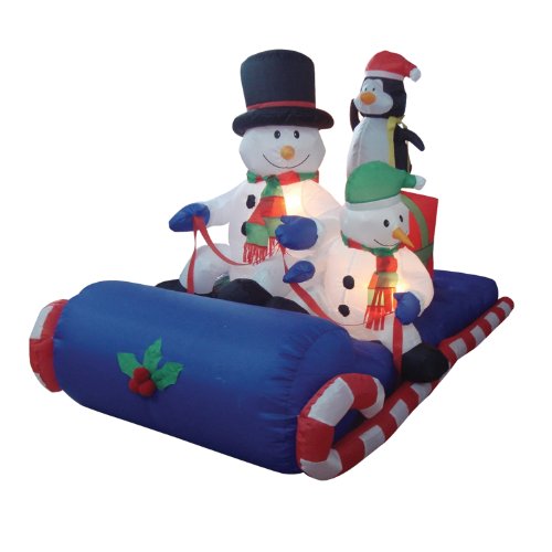 6 Ft Lighted Inflatable Snowman with Penguin Holiday Decor - Outdoor Christmas Decoration