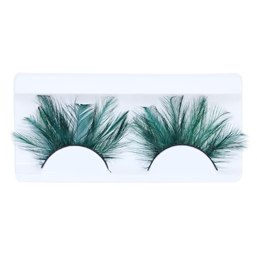 Green Feather False Eyelashes for Halloween Cosplay - Extra Long, Wispy Look - Variation: Green-8234