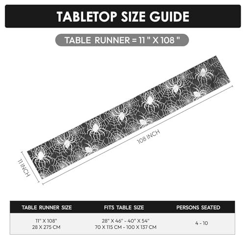 Halloween Table Runner Silver Spider Web Pattern 13x72 Inch Gothic Table Cover