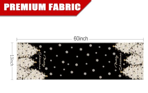 Christmas Table Runner 13x60 Inch Gold Tree Snowflake Holiday Decor - Black