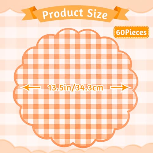 Orange Checkered Gingham Paper Placemats - Disposable Fall Table Decor, 60 Pcs