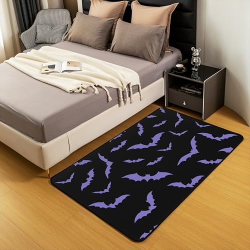 Purple Bat Non Slip Area Rug 3x5 Halloween Safari Animal Floor Mat