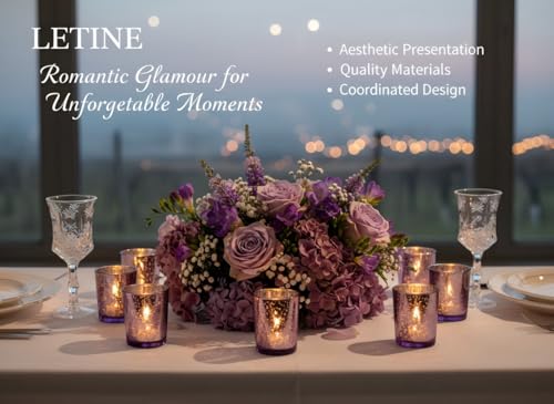 Purple Votive Candle Holders Set - 24 Glass Tea Light Holders for Weddings & Home Decor - Variation: Purple / Cup / 24