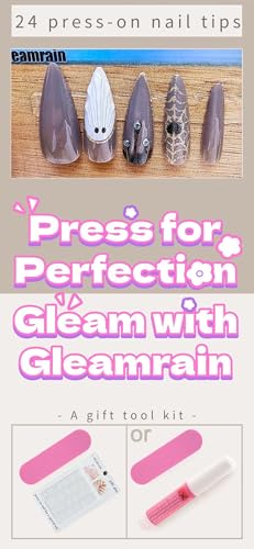 Halloween Press On Nails Long Black - 24 Pieces, Fall Style, Almond Shape