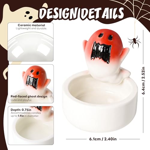 Halloween Ghost Ceramic Candle Holder - Style 2, Scary Cute Tealight Decor