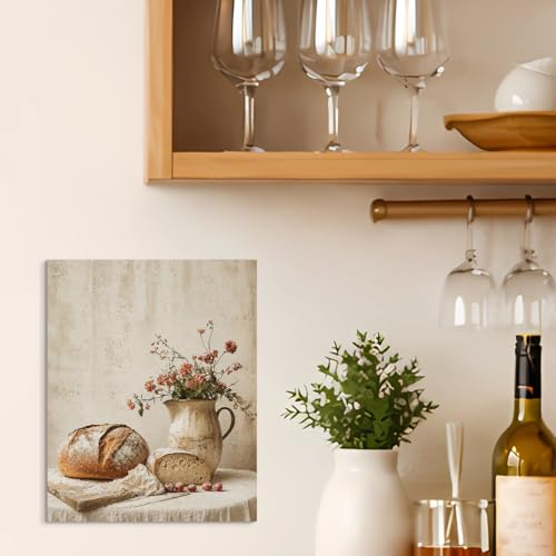 Rustic Bread and Flower Canvas Wall Art - Kitchen Decor, 8x10 Inches - Variation Bread-02
