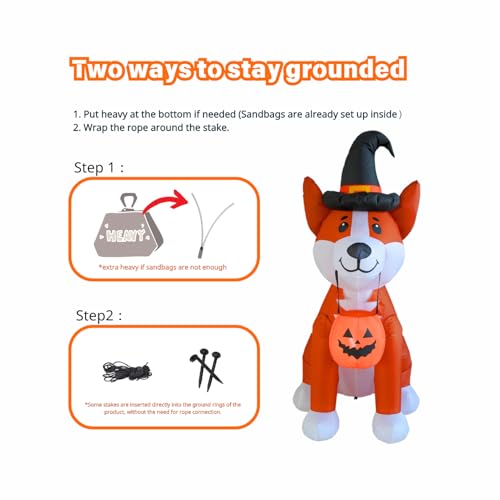 Inflatable Corgi Dog Halloween Yard Decoration with Pumpkin, LED Lights, 6 Feet