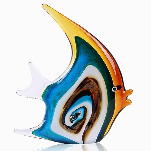 Hand Blown Glass Fish Sculpture - Colorful Marine Home Decor - Variation A-19