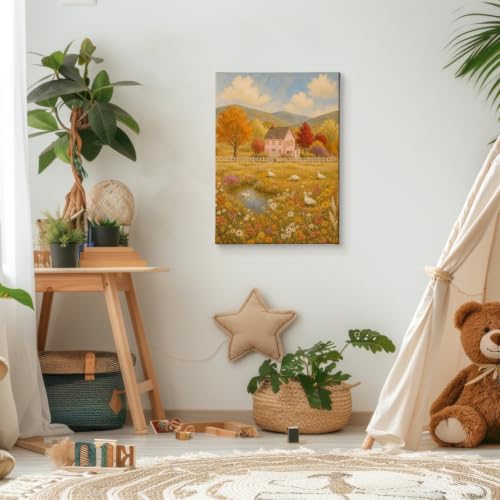Rustic Fall Duck Floral Wall Art Canvas Framed Painting 11x14 - Variation of Floral