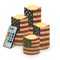 Retro American Flag Flameless Candles Set with Remote & Timer - Color Changing LED Pillars