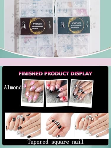 480Pcs Short Almond & Tapered Square Nail Tips Set - False Nails for Manicure