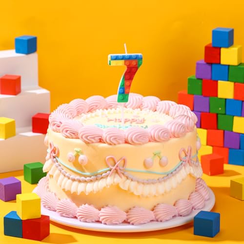 Rossesay Building Block Birthday Number Candle - Number 7 Cake Topper