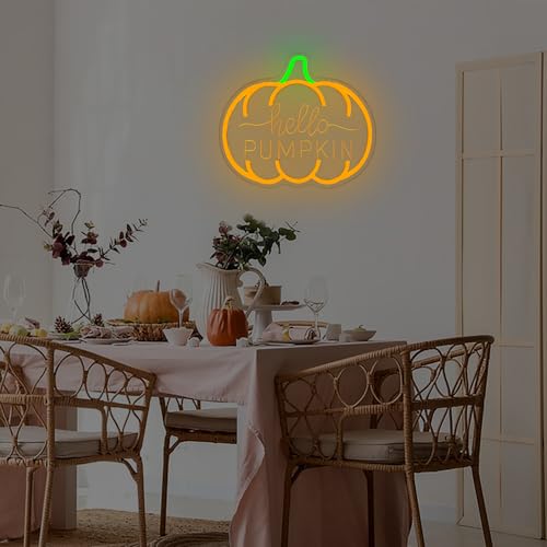 Hello Pumpkin Neon Sign for Wall Decor Fall LED Light Up Sign Dimmable Autumn Halloween Thanksgiving