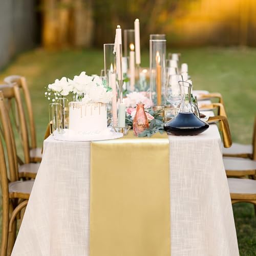 Light Gold Satin Table Runner 12x108 Inch Pack of 4 - Elegant Wedding & Party Decor