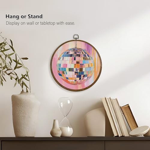 Disco Ball Wall Art Decor - Pink Funky Round Canvas for Bedroom & Kids Room
